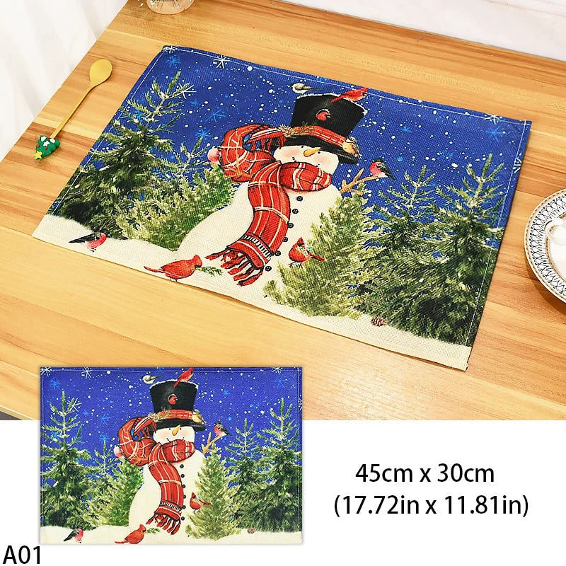 1/2pcs Linen Christmas Placemats – 30x45cm Buffalo Plaid Snowman Gnome Table Mats for Home Decor