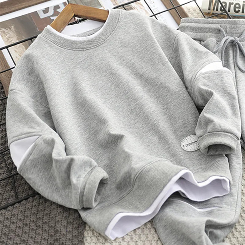 Boys' Cotton Tracksuit 2-Piece Set - Sweatshirt & Pants for Spring/Autumn