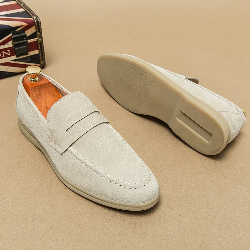 Elegant Suede Leather Loafers for Men – Comfortable British Style Slip-Ons