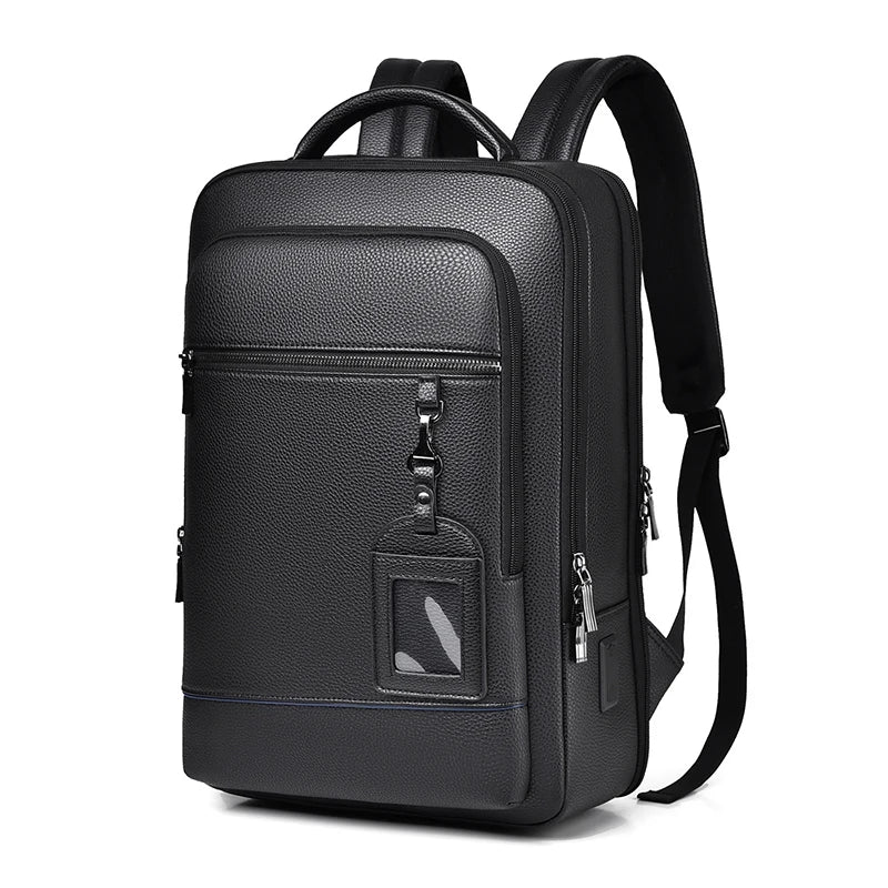 Men's Executive Backpack – PU Leather Satchel with USB Charging for Office, Travel, and Laptop