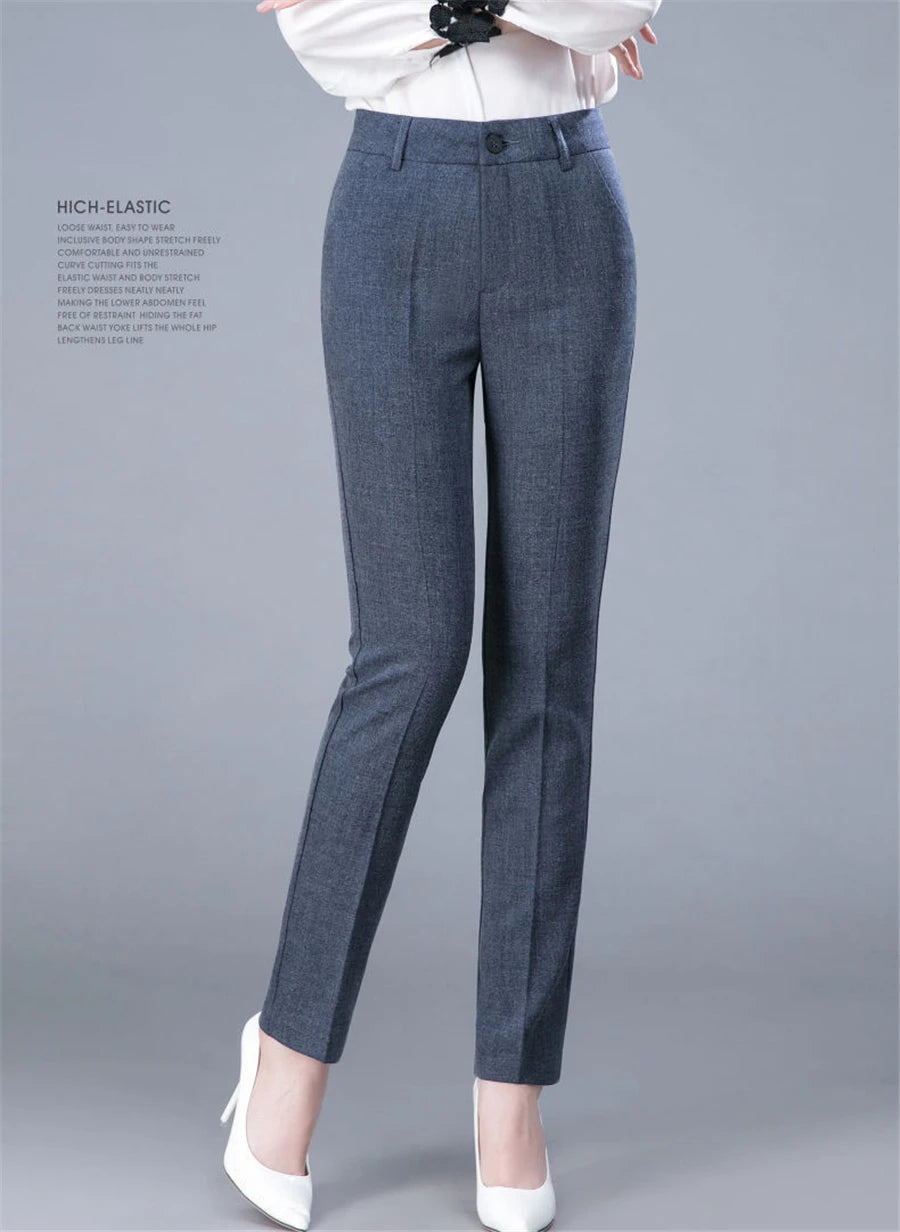 High Waist Formal Ankle Pants for Women - Slim Fit Korean Office Trousers