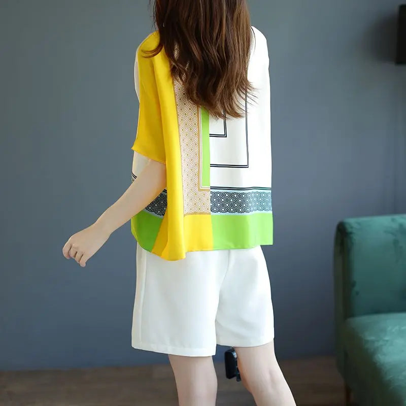 Geometric Patchwork O-neck T-shirt – Casual Summer Top for Women