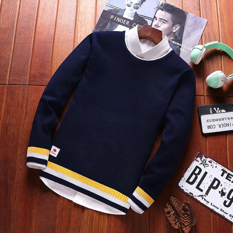 Men's Knitted Sweater – Korean Fashion Long Sleeve Pullover, Vintage Autumn Top