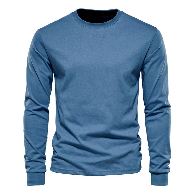 Solid Color Long Sleeve Cotton T-Shirt for Men