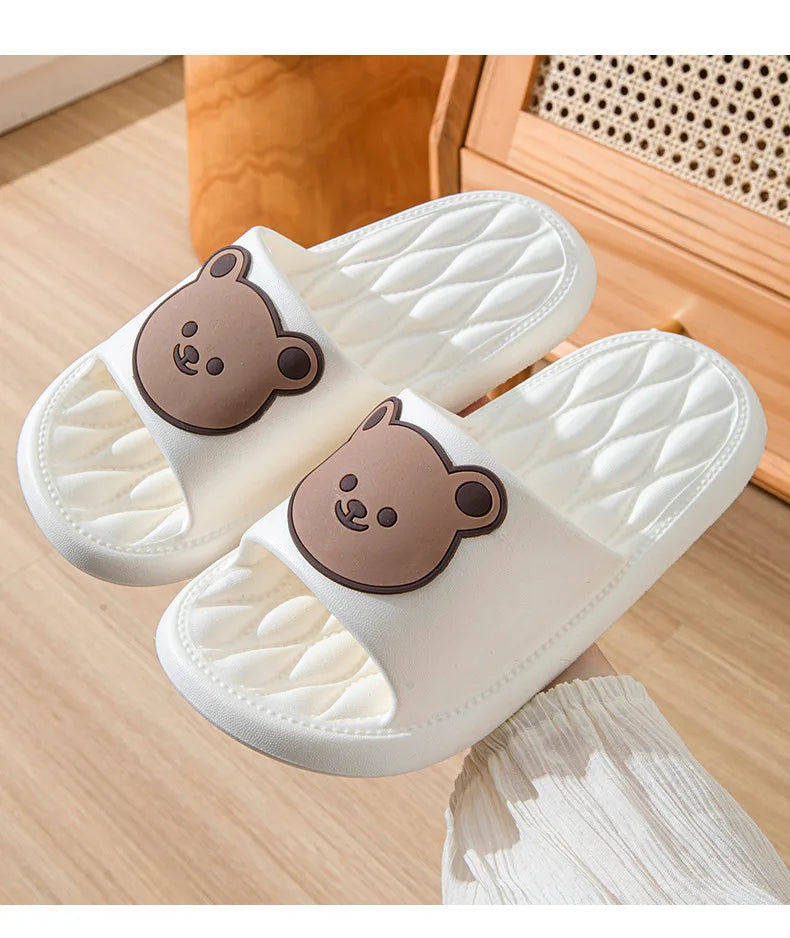 New EVA Slippers - Men & Women Cartoon Bear Sandals with Thick Soles, Non-Slip Bathroom and Casual Indoor/Outdoor Wear