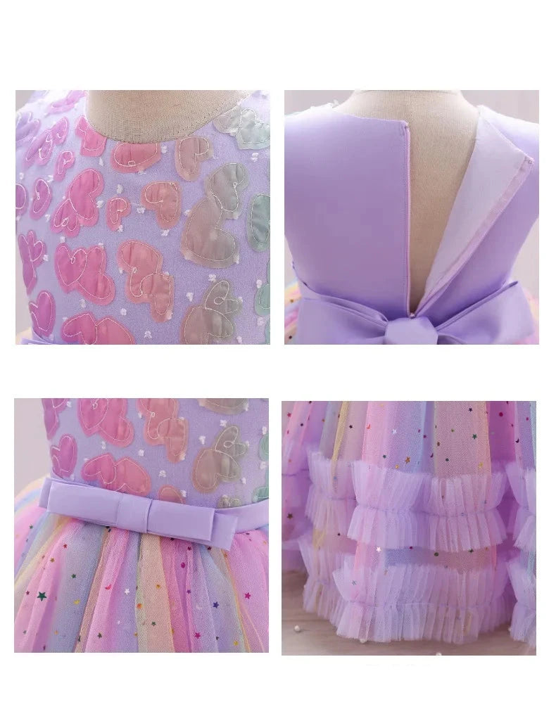 Embroidered Star Sequin Rainbow Dress for Girls