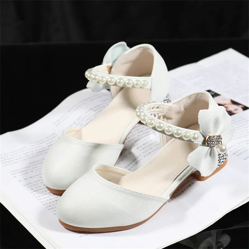 Girls' White Princess High Heel Mary Jane Sandals