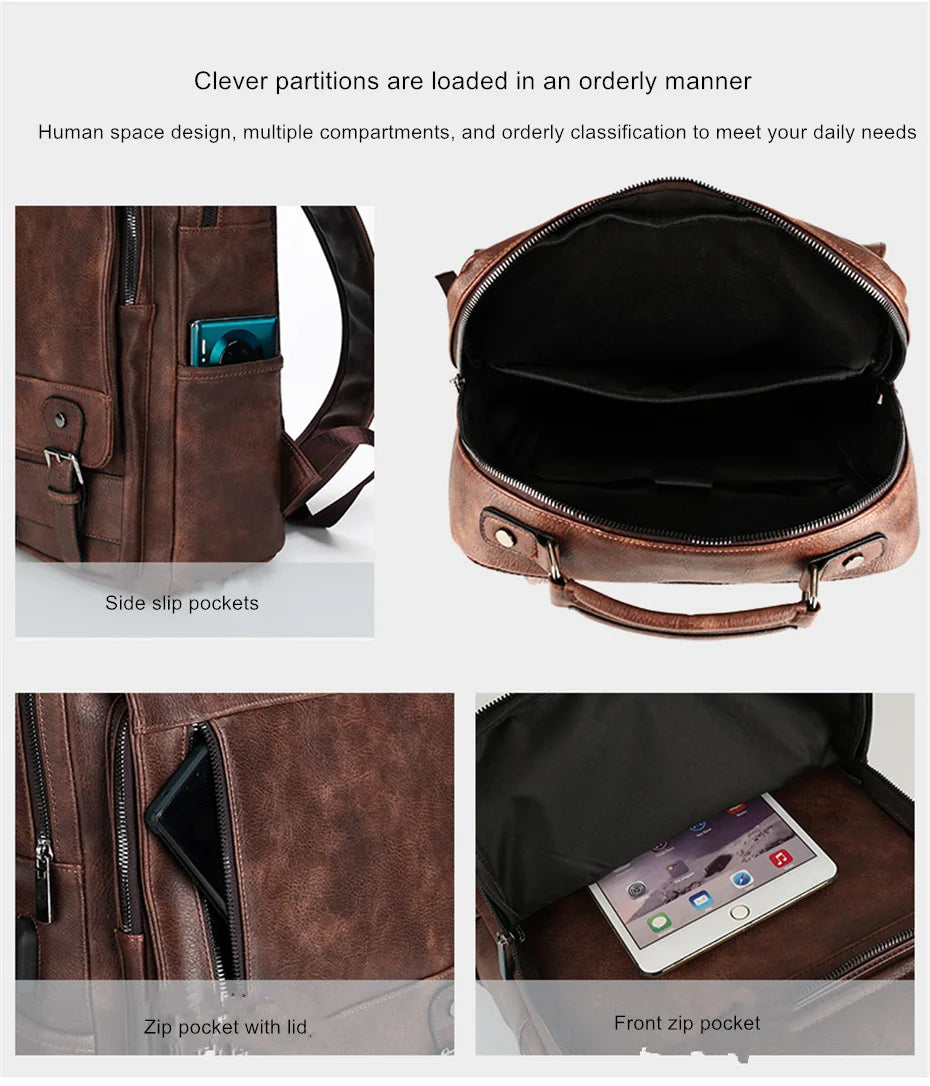 Men's Leather Backpack – 15.6" Laptop Bag & Travel Daypack