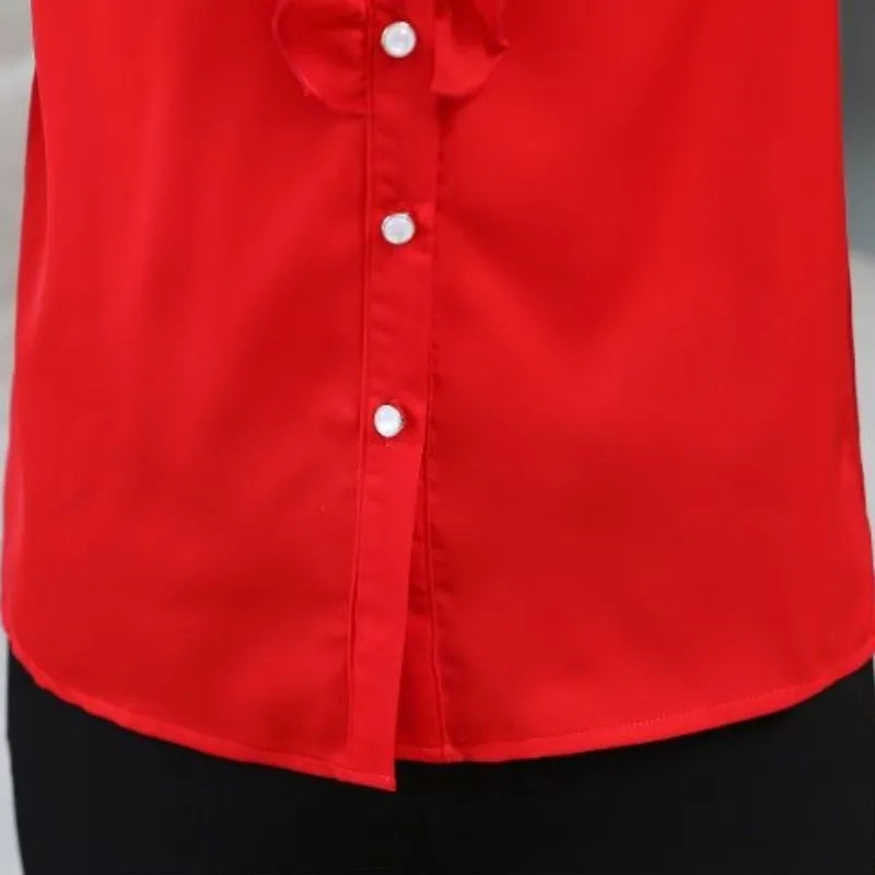 Women's Chiffon Shirt – Standing Collar, Ruffle Patchwork, Long Sleeve for Spring/Autumn