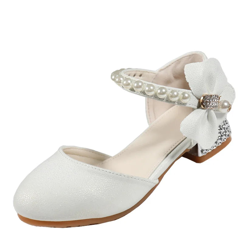 Girls' White Princess High Heel Mary Jane Sandals