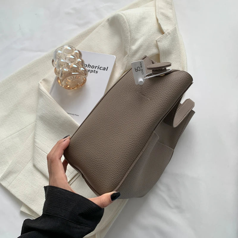 Wide Strap Leather Handbag - Women's Soft Casual Bucket Tote, Large Capacity & Multi-Function