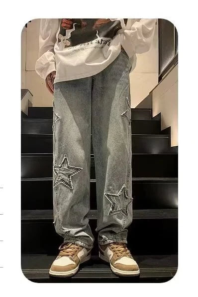 Hip Hop Embroidered Baggy Jeans - Men's Fashion Trousers