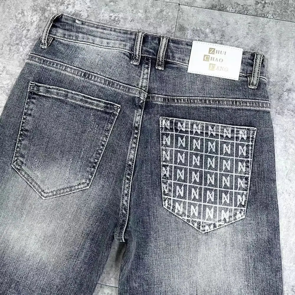 Men's Vintage Printed Knee-Length Denim Shorts - Summer Streetwear