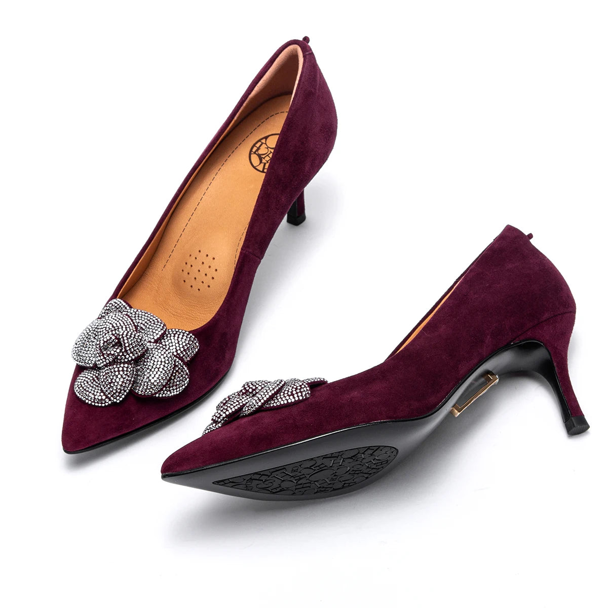 New High Quality Sheep Leather 3D Rose Design High Heels black