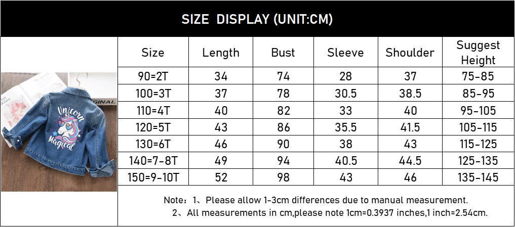Kids' Denim Jacket – Cartoon Unicorn Jean Coat for Boys and Girls, Spring/Autumn Outerwear