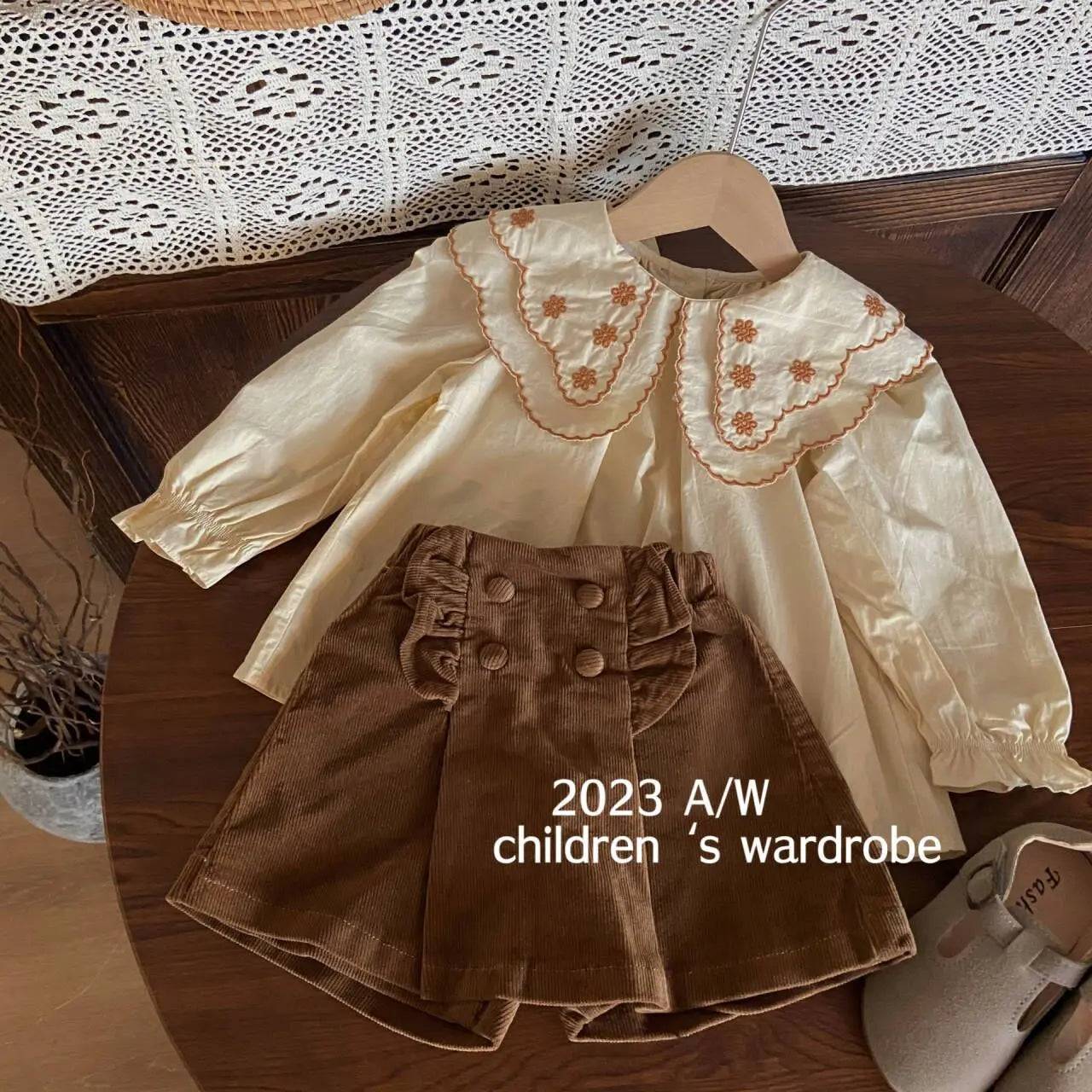 Fall & Winter 3-Piece Girls' Knit Vest Set: Embroidered Shirt & Shorts (2-8Y)