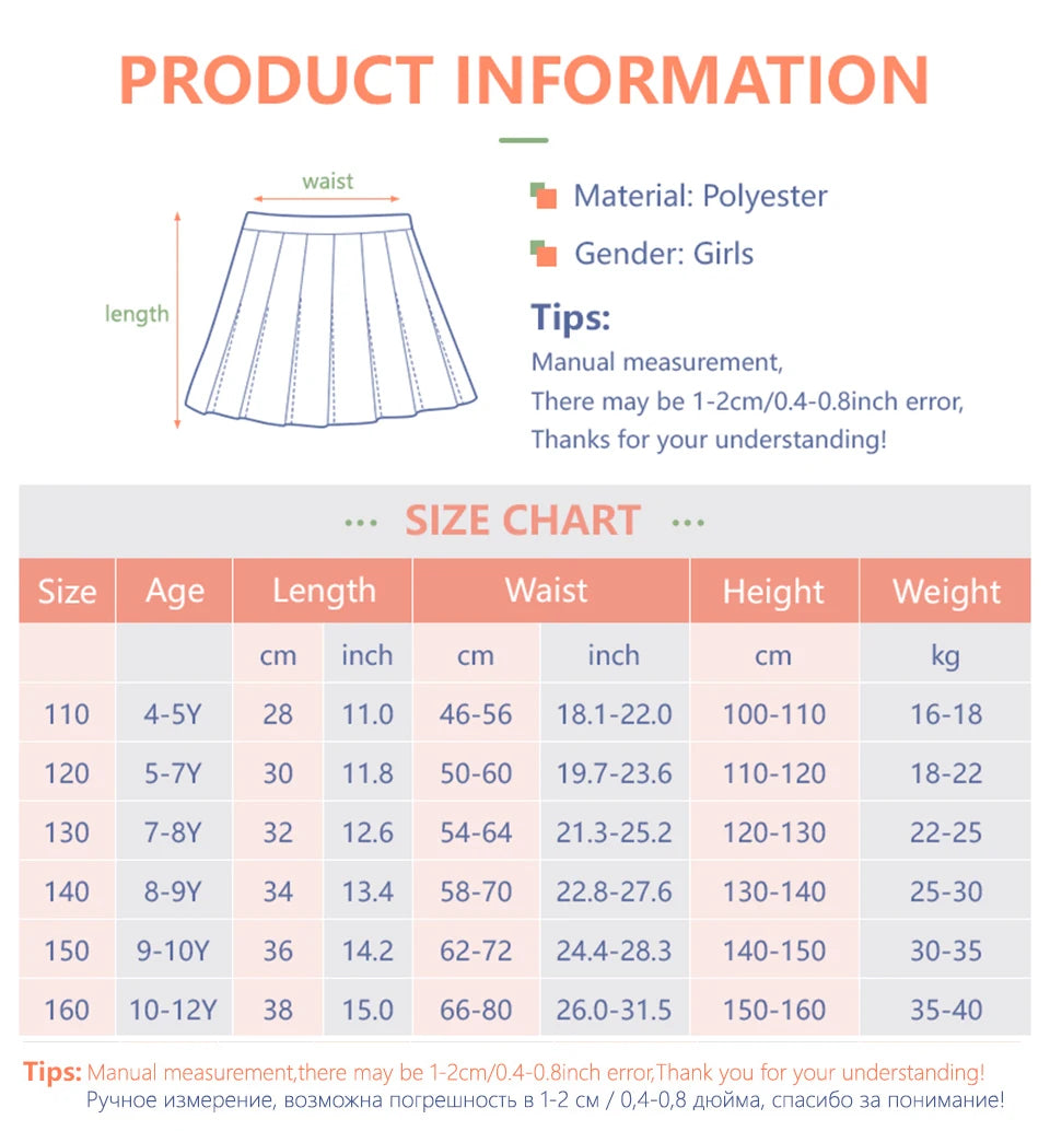 Girls' High Waist Pleated Mini Skirt