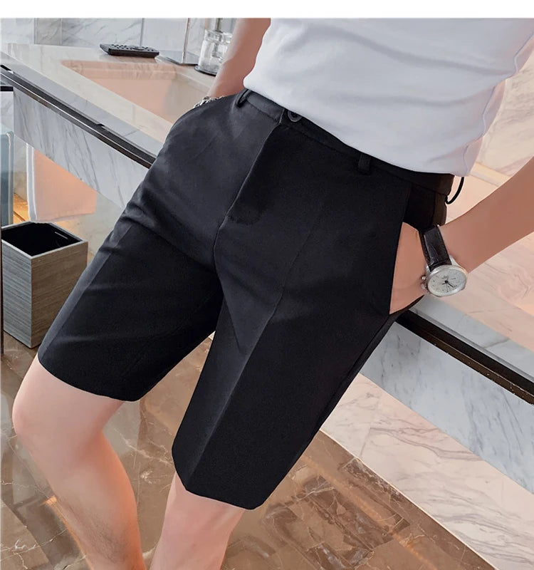 Men's High-Quality Summer Suit Shorts - Casual Knee-Length