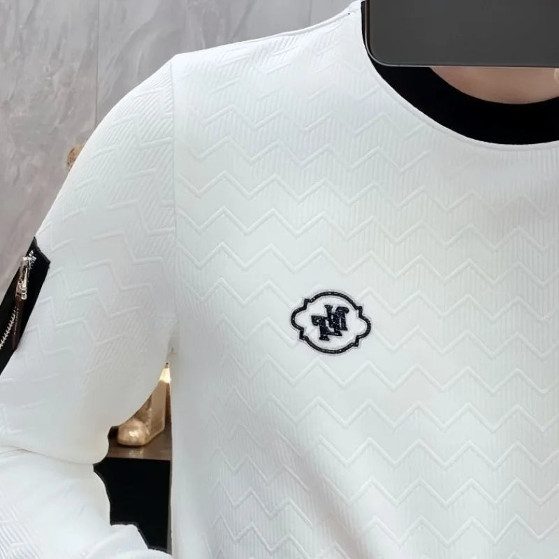 Luxury Men's Jacquard Round Neck, long sleeve T-Shirt