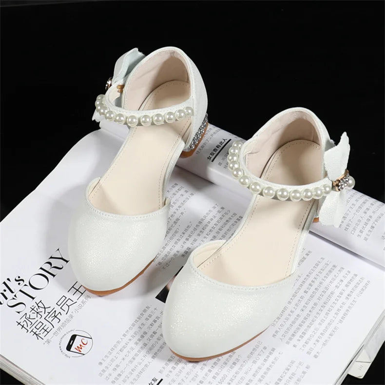 Girls' White Princess High Heel Mary Jane Sandals