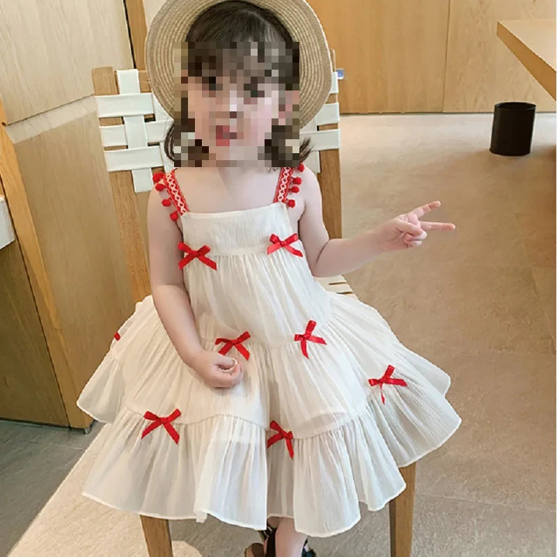 Summer Girls' Bow Dress & Braces Skirt