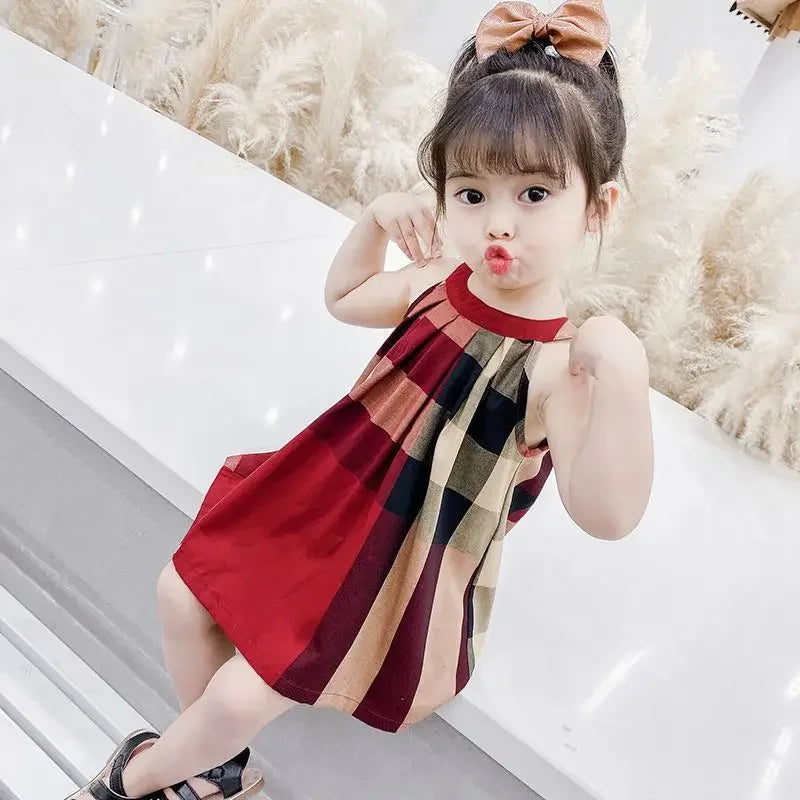 Cotton Children's Summer Clothing - Girl Plaid Princess Dresses
