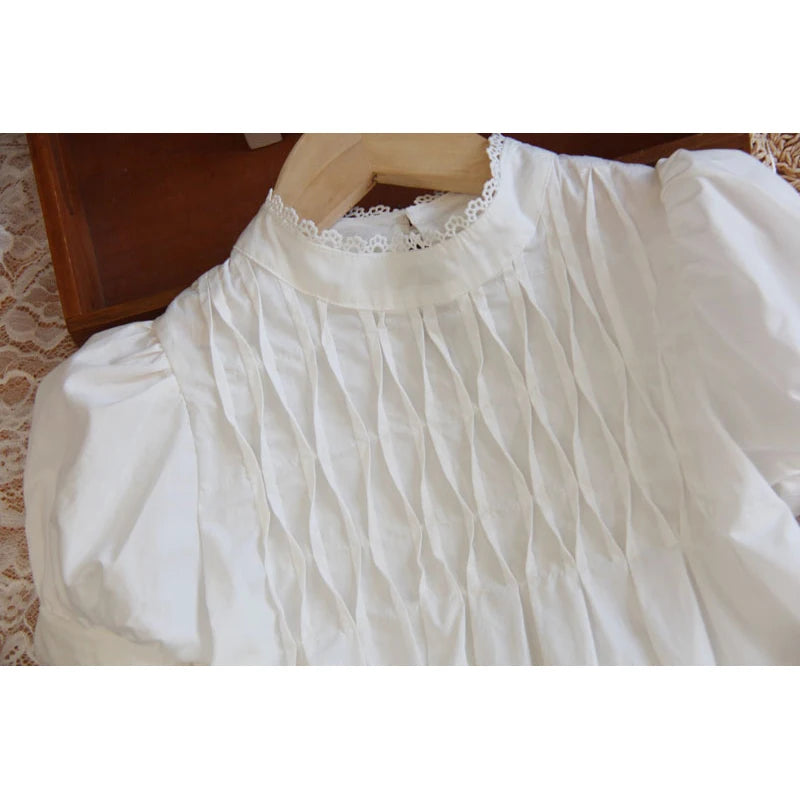Korean Lace Collar White Blouse for Girls