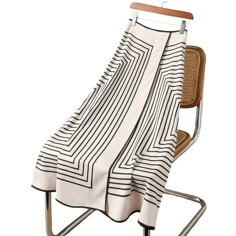 Summer Casual Luxury Black & White Striped Hepburn Style Long Skirt
