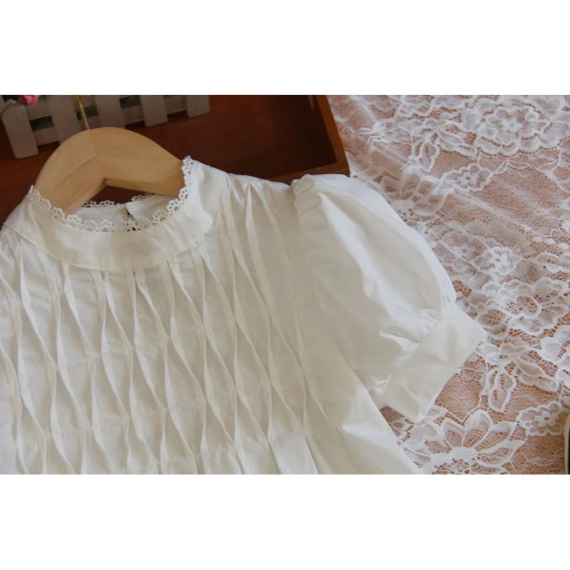 Korean Lace Collar White Blouse for Girls