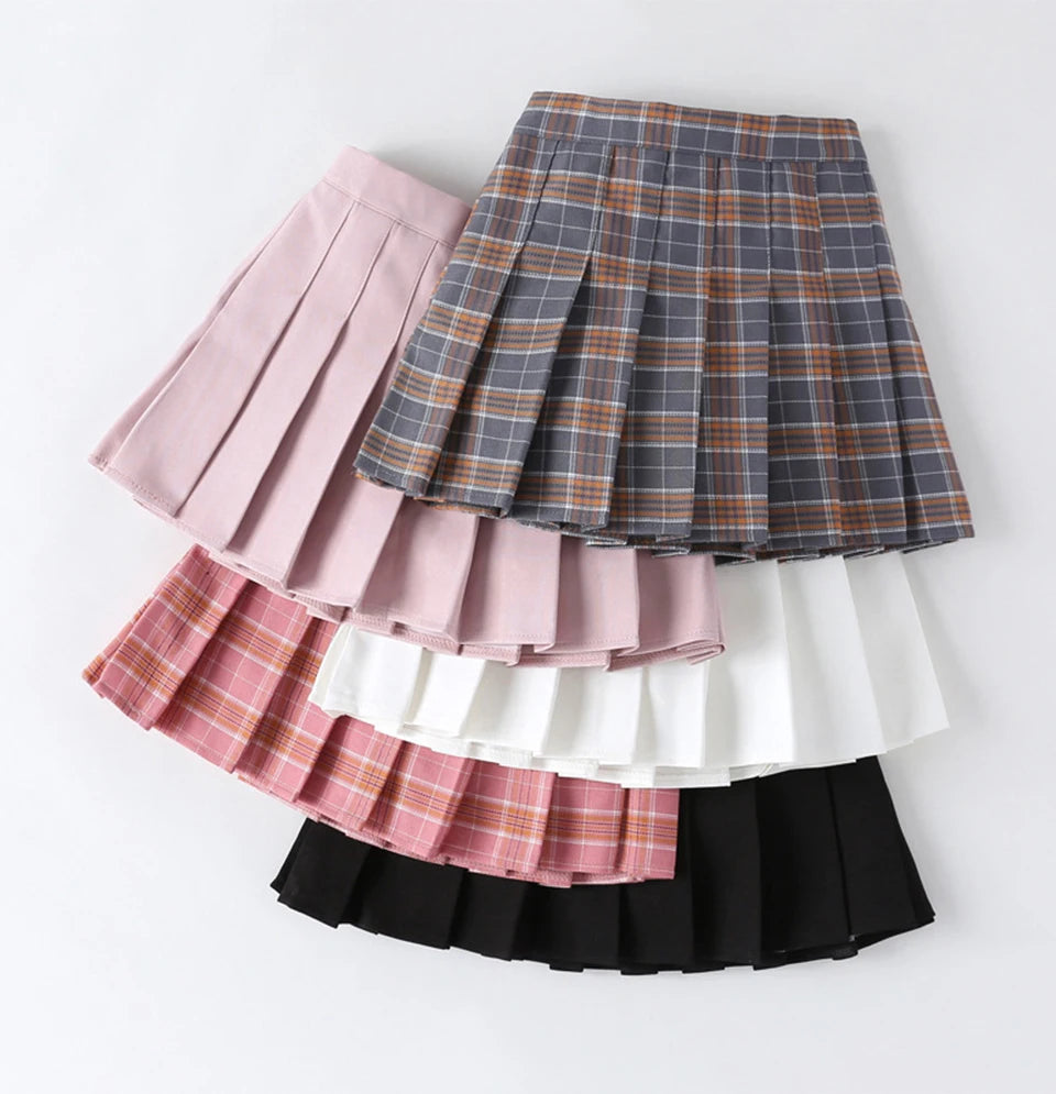 Girls' High Waist Pleated Mini Skirt