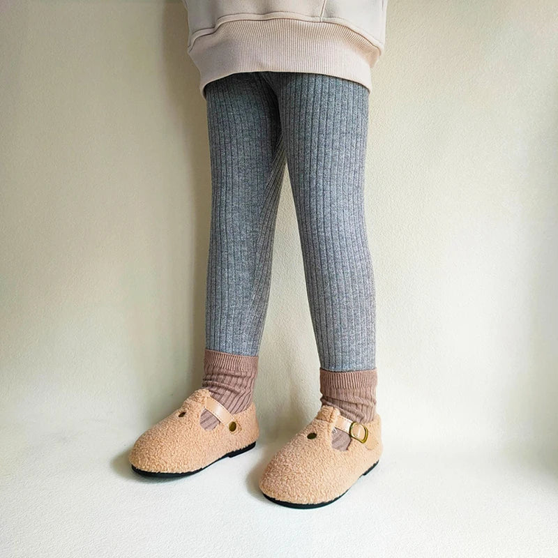 Girls' Cashmere Leggings – Warm, Slim, Elastic Fleece Pants for Autumn/Winter.