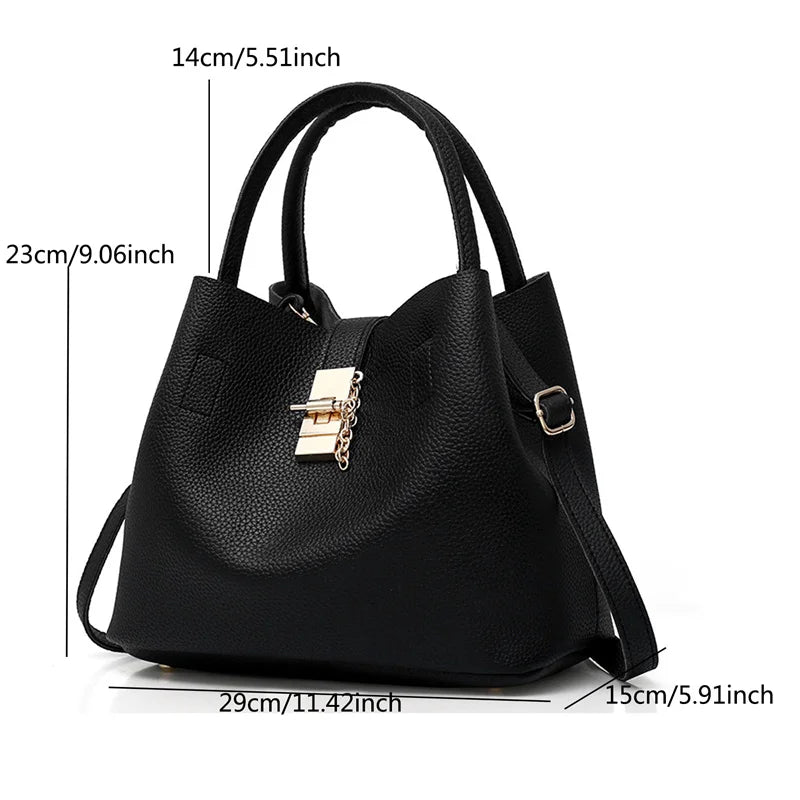 Women's Large Capacity Shoulder Bag - Lychee Pattern PU Crossbody Bucket Bag, Portable Messenger Tote