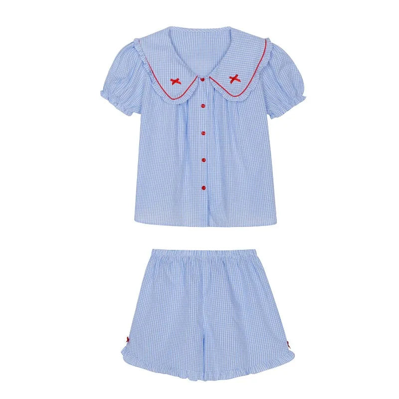 Plaid Women's Summer Pajama Set - Button Sleepwear with Peter Pan Collar