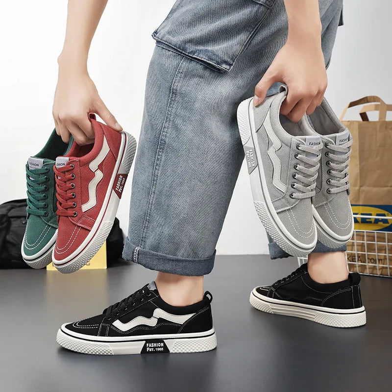 Canvas Lace-Up Sneakers for Men with Plush Lining - Lightweight, Breathable, Non-Slip Casual Running Shoes