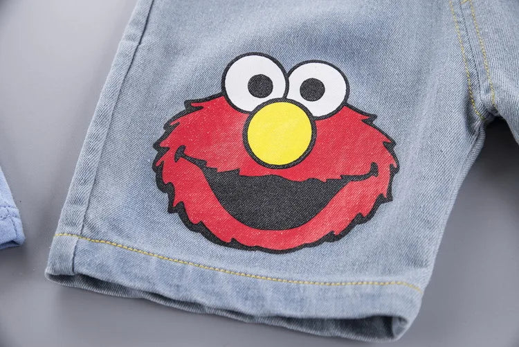 Summer Cotton 2-Piece Baby Outfit: Tee & Denim Shorts