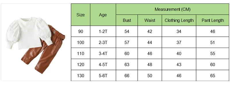 Girls' 2-Piece Puff Sleeve Blouse & PU Leather Pants Set