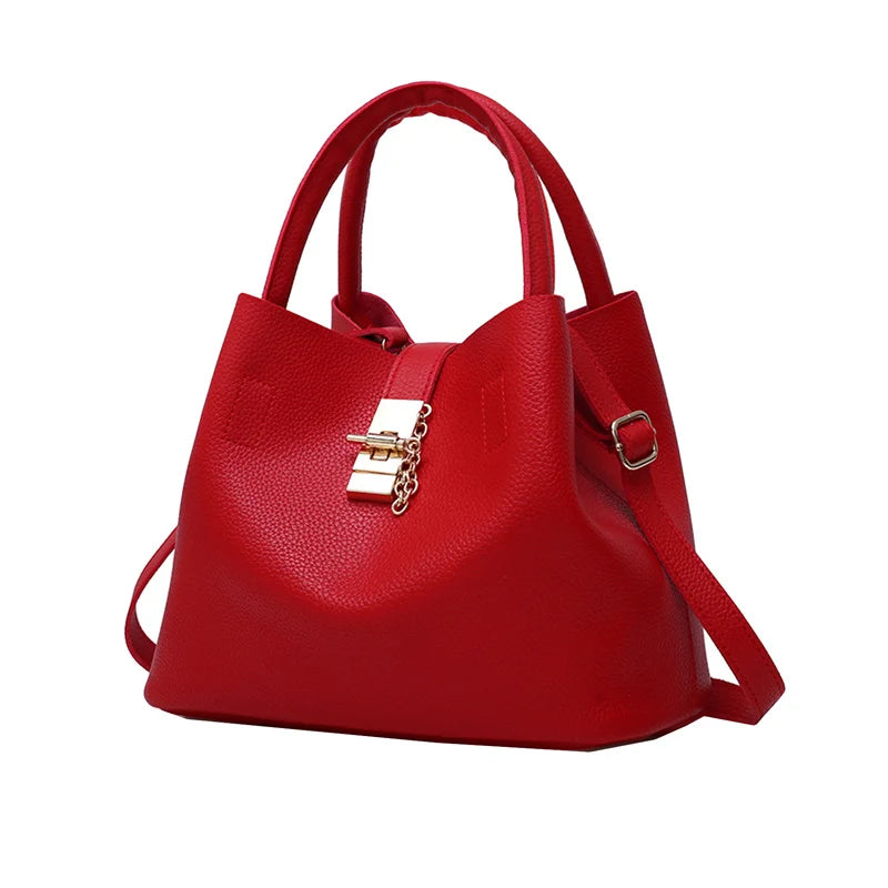 Women's Large Capacity Shoulder Bag - Lychee Pattern PU Crossbody Bucket Bag, Portable Messenger Tote