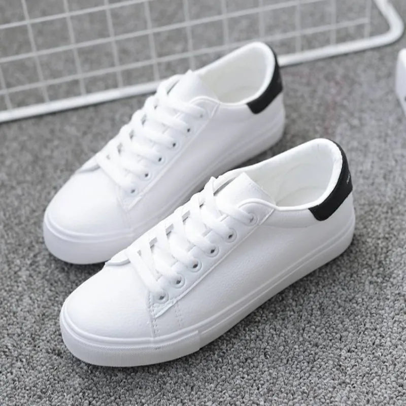 Women's Vulcanize Shoes – Classic Solid Color PU Leather Sneakers
