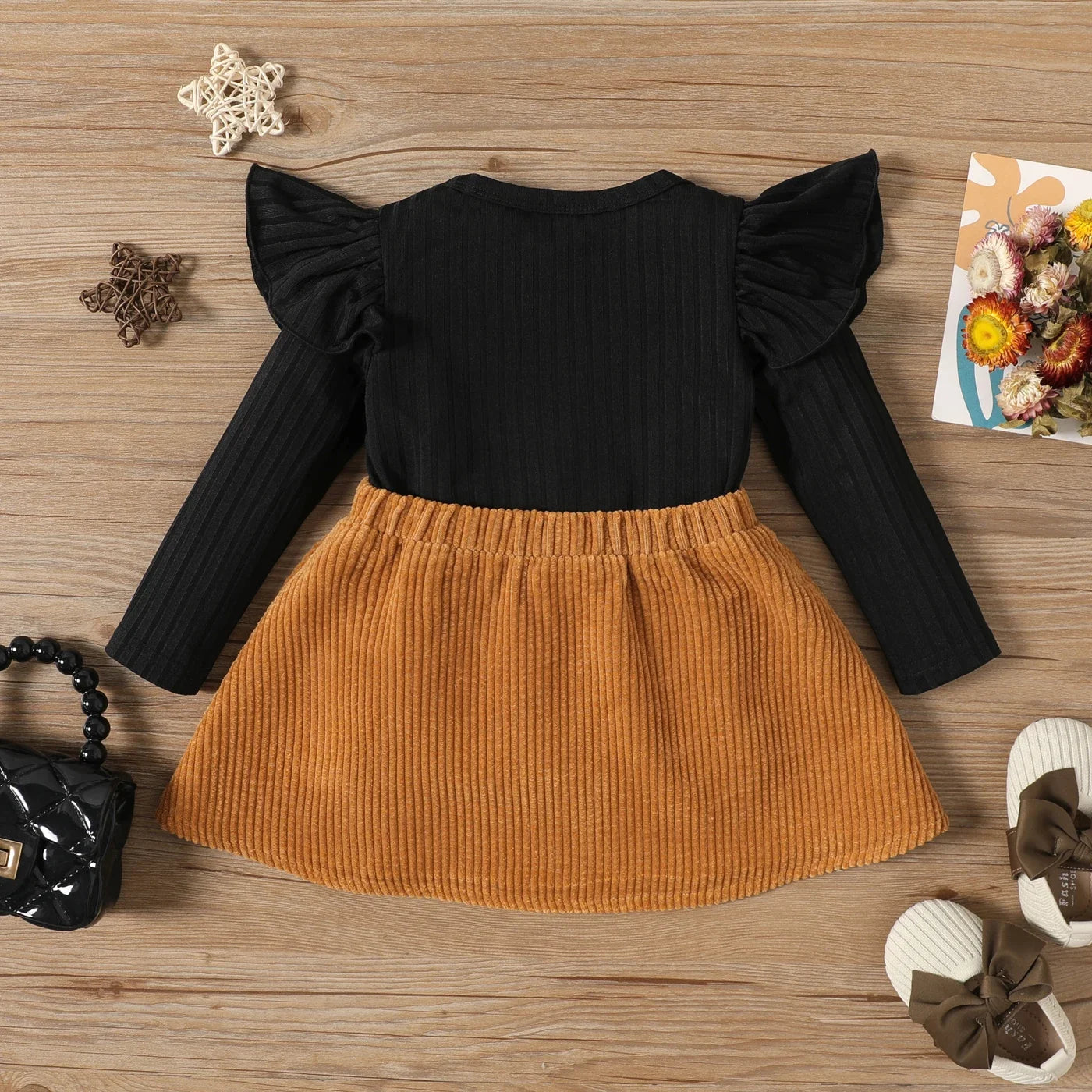 Baby Girl Ribbed Top & Corduroy Skirt Set - 2-Piece Outfit