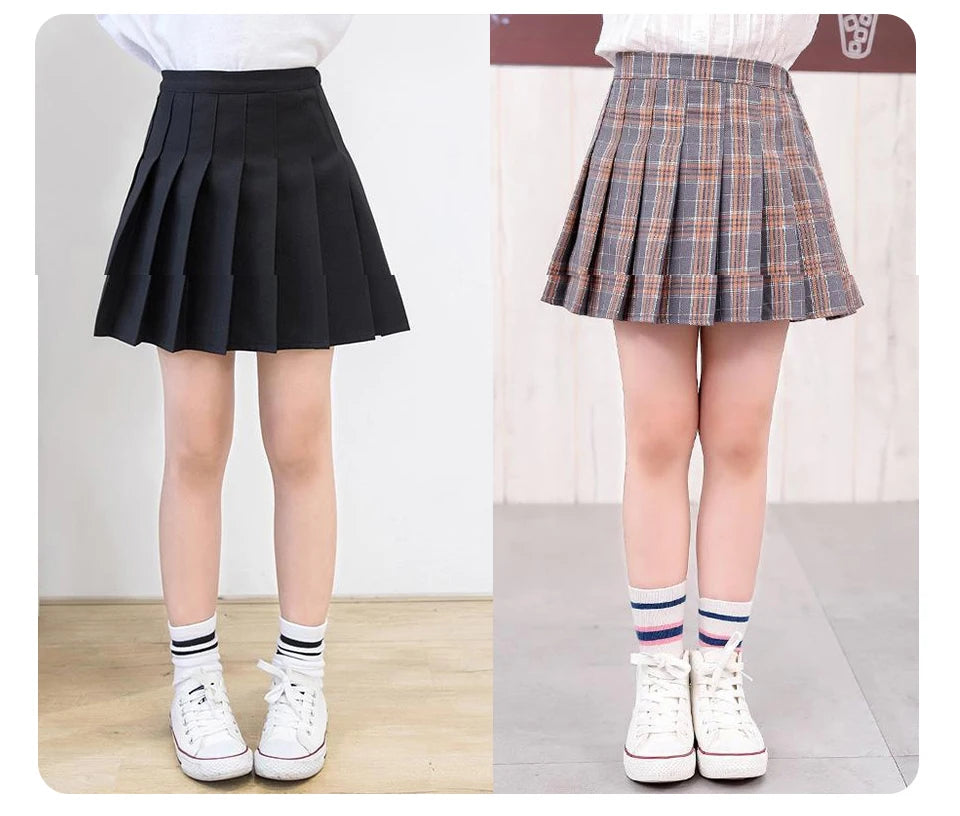 Girls' High Waist Pleated Mini Skirt