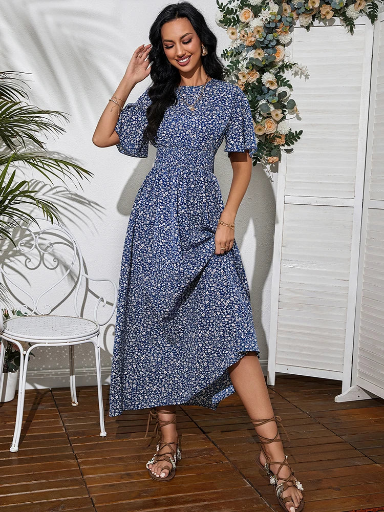 Fashion Casual Women's Dress - Middle Eastern Style Floral Pleated Skirt