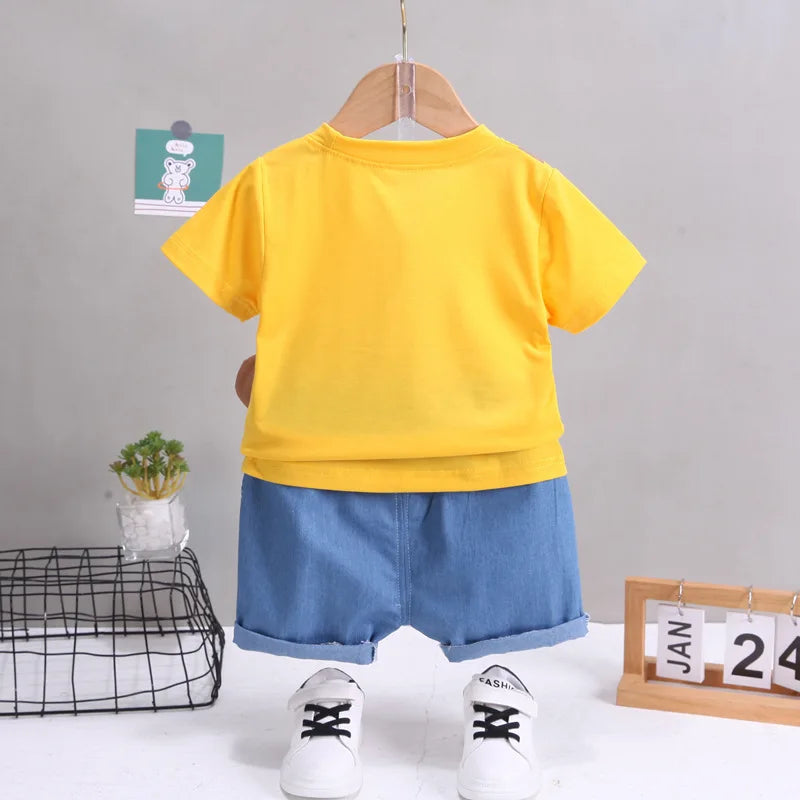 Kids Cotton Bear T-Shirt & Shorts 2-Piece Summer Set