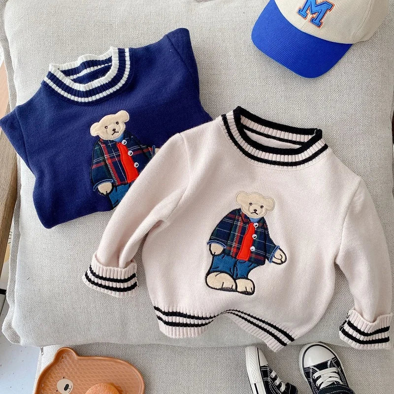 Autumn Winter Children's Sweater – 0-5 Years Kids Bear Cartoon Pullover Wool Knit Jumper