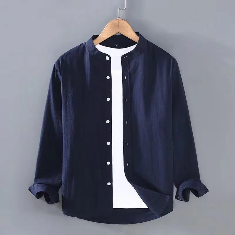 Long sleeve shirt stand collar long sleeve Henry shirt soft and comfortable men's shirt