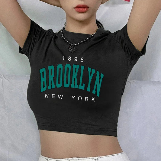 Brooklyn Letter Print Women T Shirt