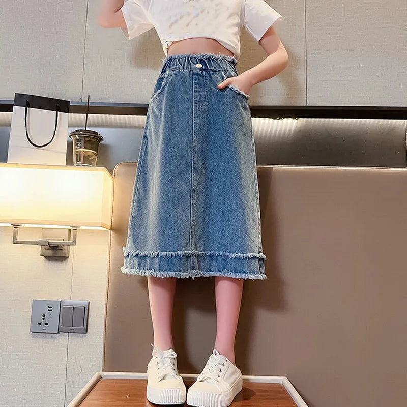 Girls' Casual Denim Skirt for Spring/Summer