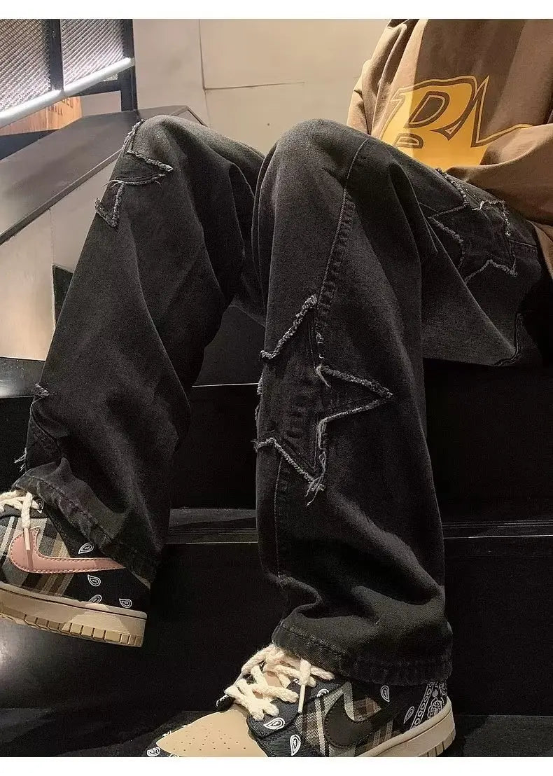 Hip Hop Embroidered Baggy Jeans - Men's Fashion Trousers