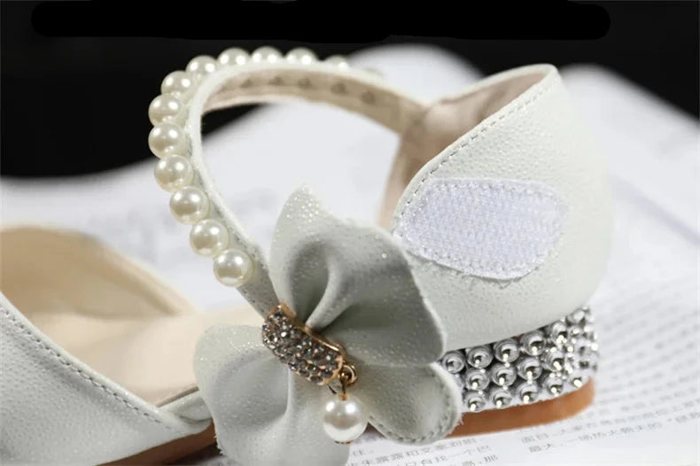 Girls' White Princess High Heel Mary Jane Sandals