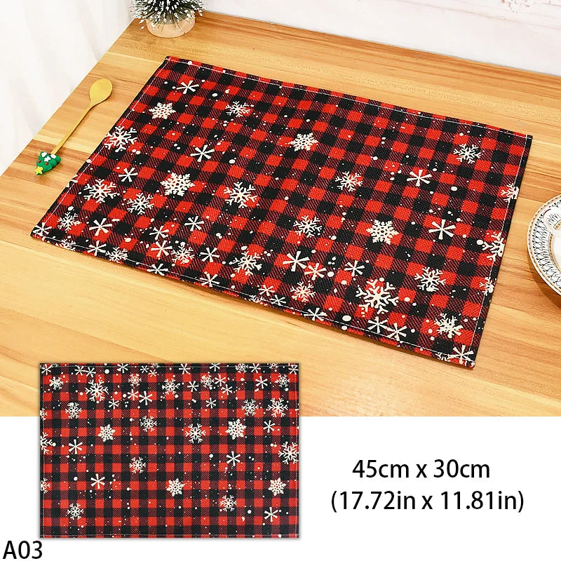 1/2pcs Linen Christmas Placemats – 30x45cm Buffalo Plaid Snowman Gnome Table Mats for Home Decor