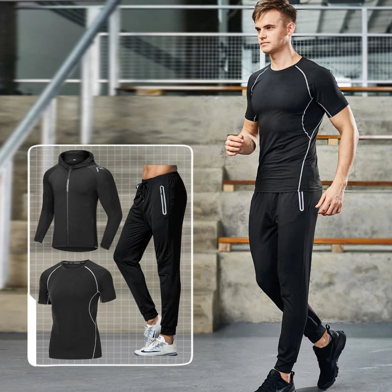 3 Pcs/Set Men's Tracksuit Gym Fitness Compression Sports Suit